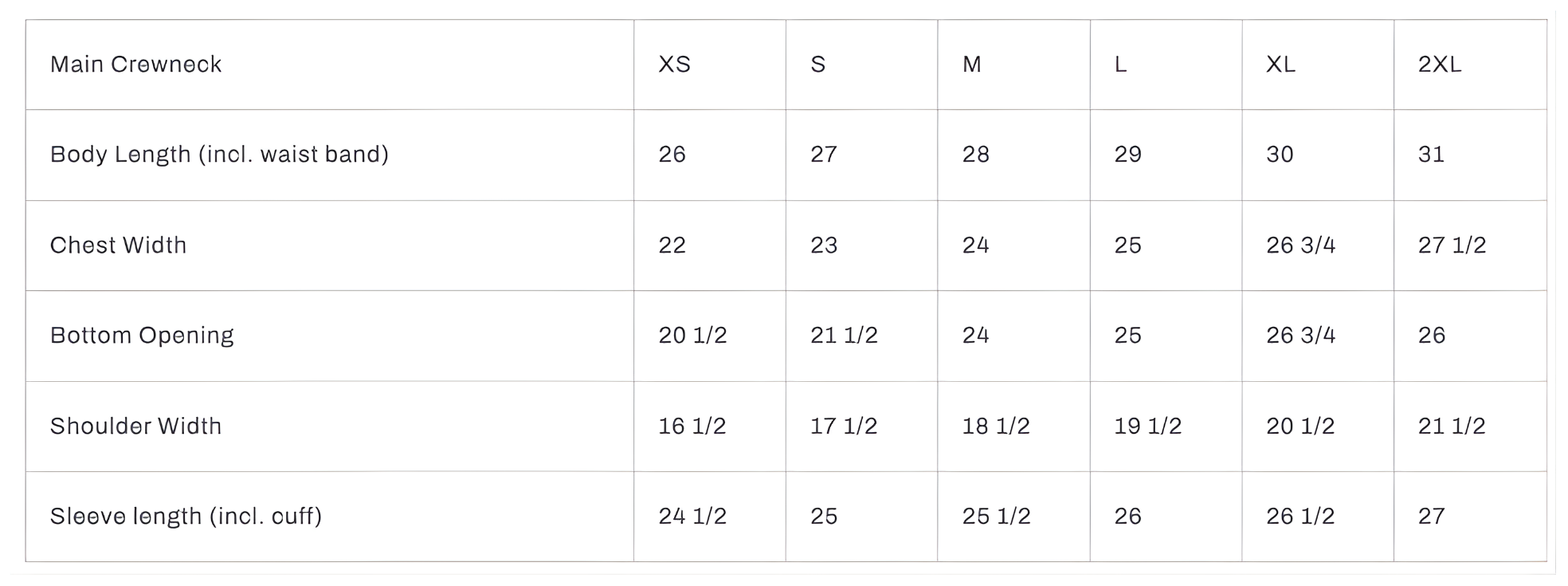 Size Chart